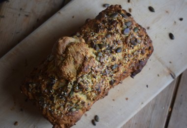 Fresh, slightly misshapen soda bread, packed full of nuts, seeds and seaweed - Crumbs and Roses